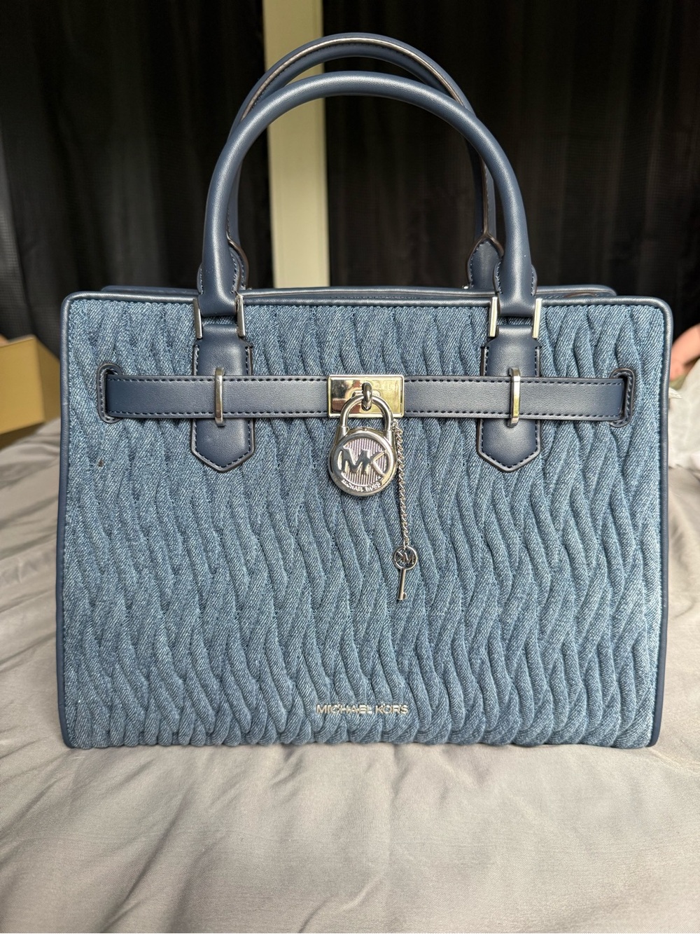 Michael Kors Hamilton Medium Matelassé Denim Satchel with Coin Pouch